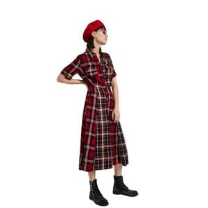 Desigual Rosada Tartan Plaid Patchwork Floral Embroidered Shirt Dress, size S